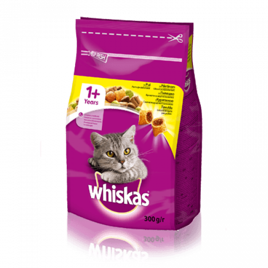 WHISKAS Смачні подушечки з куркою для дорослих кішок, 300 г