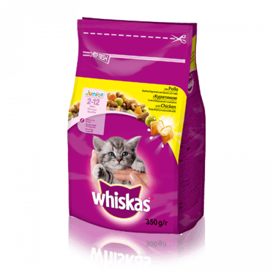 WHISKAS Вкусные подушечки с курицей для котят, 350 г 