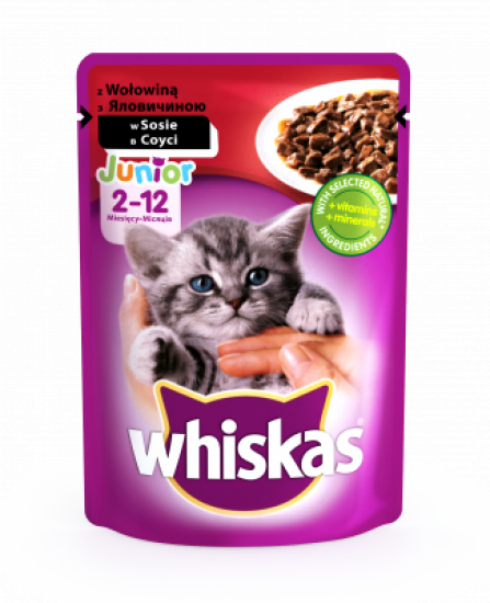  Whiskas вологий корм для кошенят з яловичиною в соусі 100г 28шт