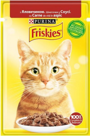  Корм Friskies з яловичиною в соусі 85 г(от 10шт в ассортименте)