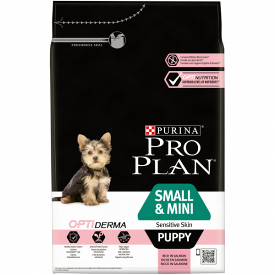  Сухий корм Purina Pro Plan для цуценят малих порід з лососем для чутливої шкіри,3кг