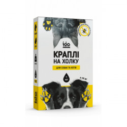 Капли на холку "100 лапок"от блох и клещей с фипронилом для котов и собак от 4 до 10 кг (1,0 мл*10шт)