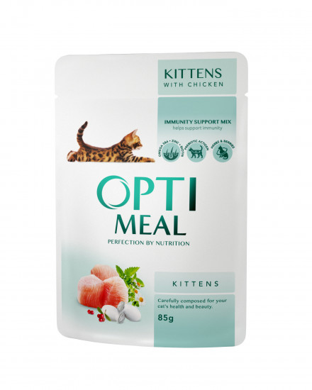  Optimeal (паучі) для кошенят, зі смаком курки 85 г (12шт)