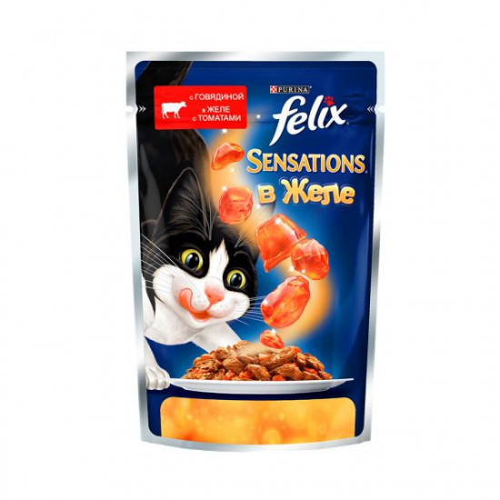 Влажный корм для кошек Felix Sensations, говядина с томатами в желе,85 г(от 10шт в ассортименте)